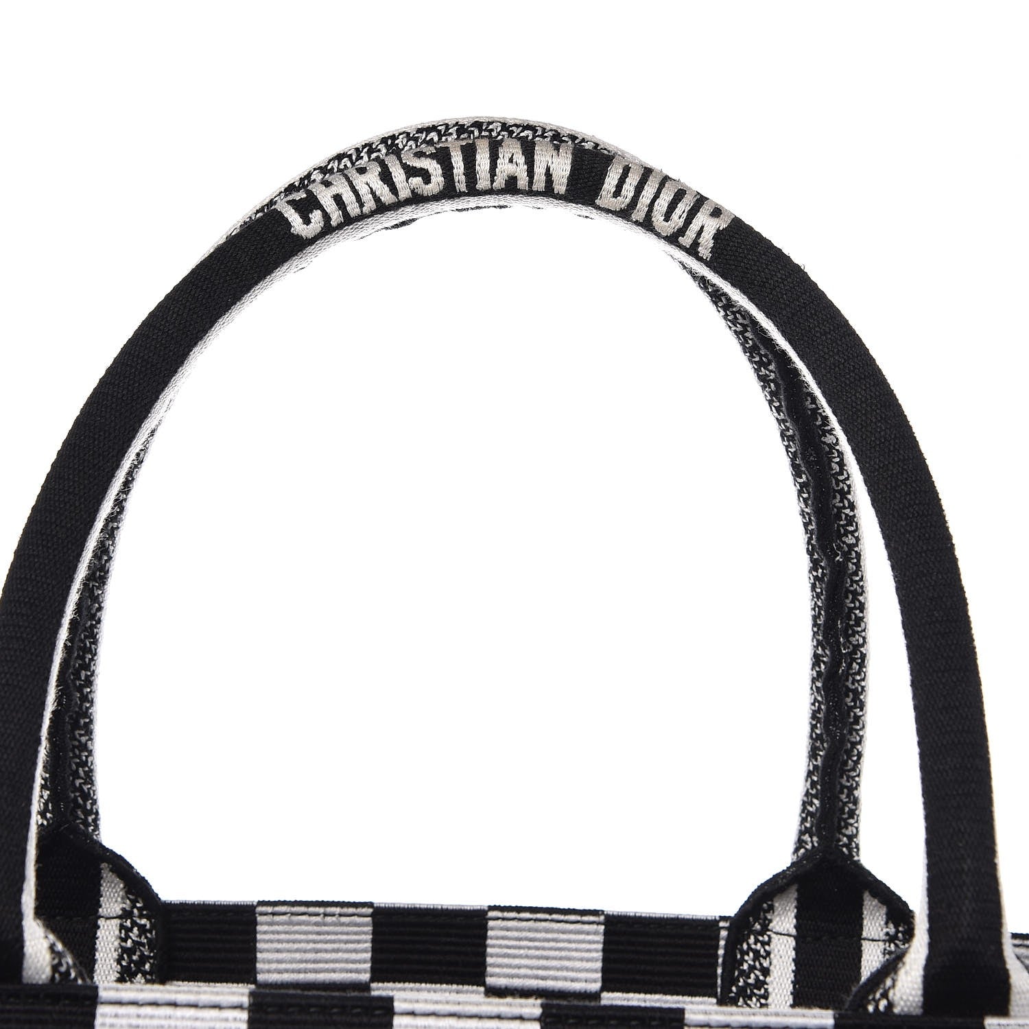 Christian Dior Canvas Embroidered Checkered Book Tote Black White 8 of 9