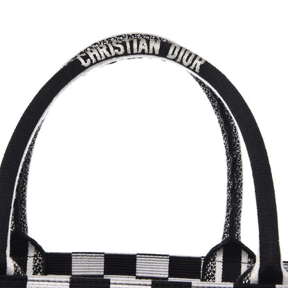 Christian Dior Canvas Embroidered Checkered Book Tote Black White 8 of 9