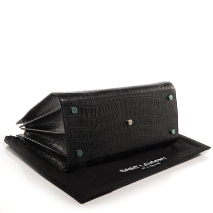 Saint Laurent Crocodile Embossed Large Sac De Jour Carryall Black 4 of 9