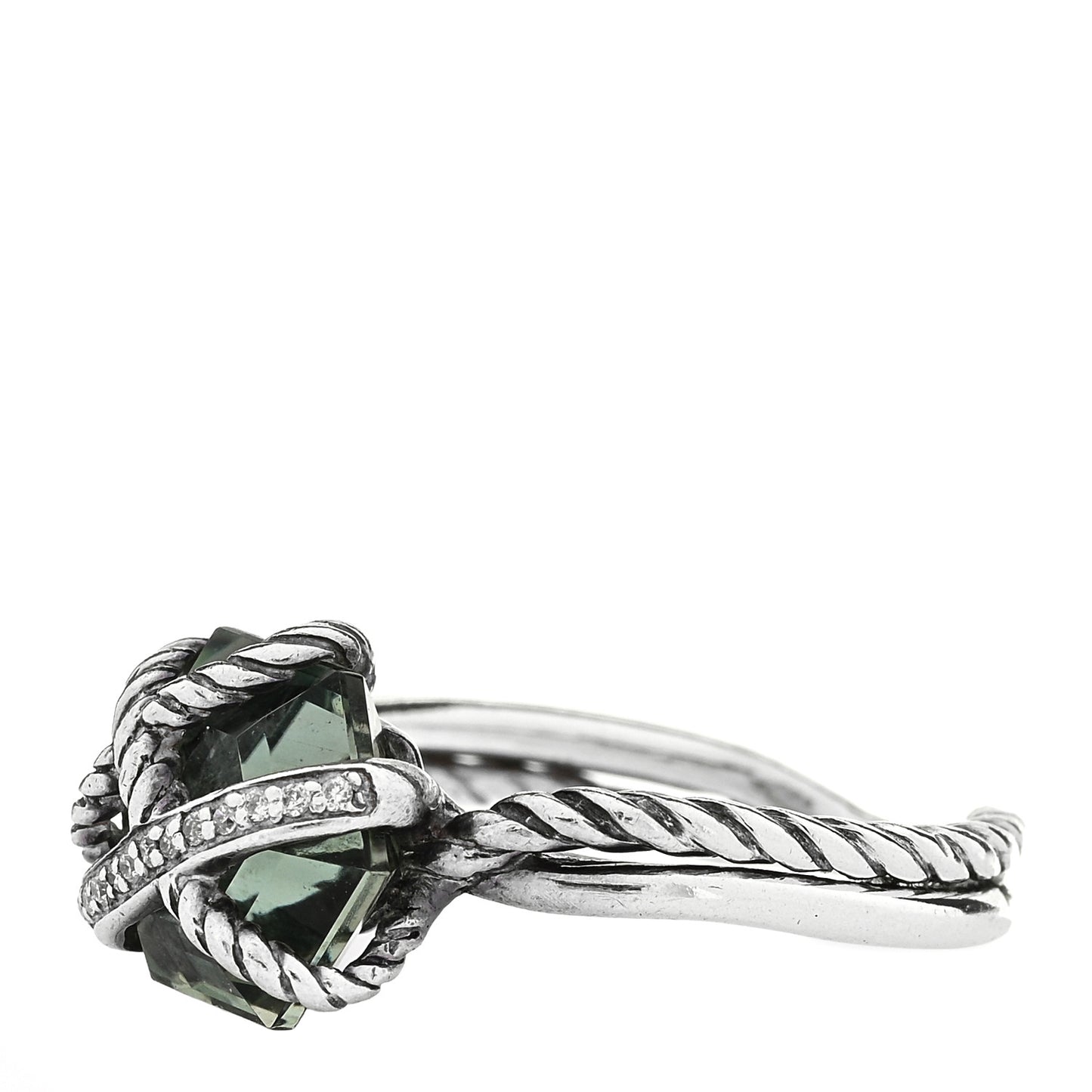 Sterling Silver Diamond Prasiolite 10mm Cable Wrap Ring 51 5.75