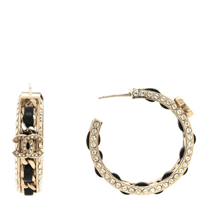 Chanel Crystal Lambskin CC Chain Hoop Earrings Gold Black 1 of 5
