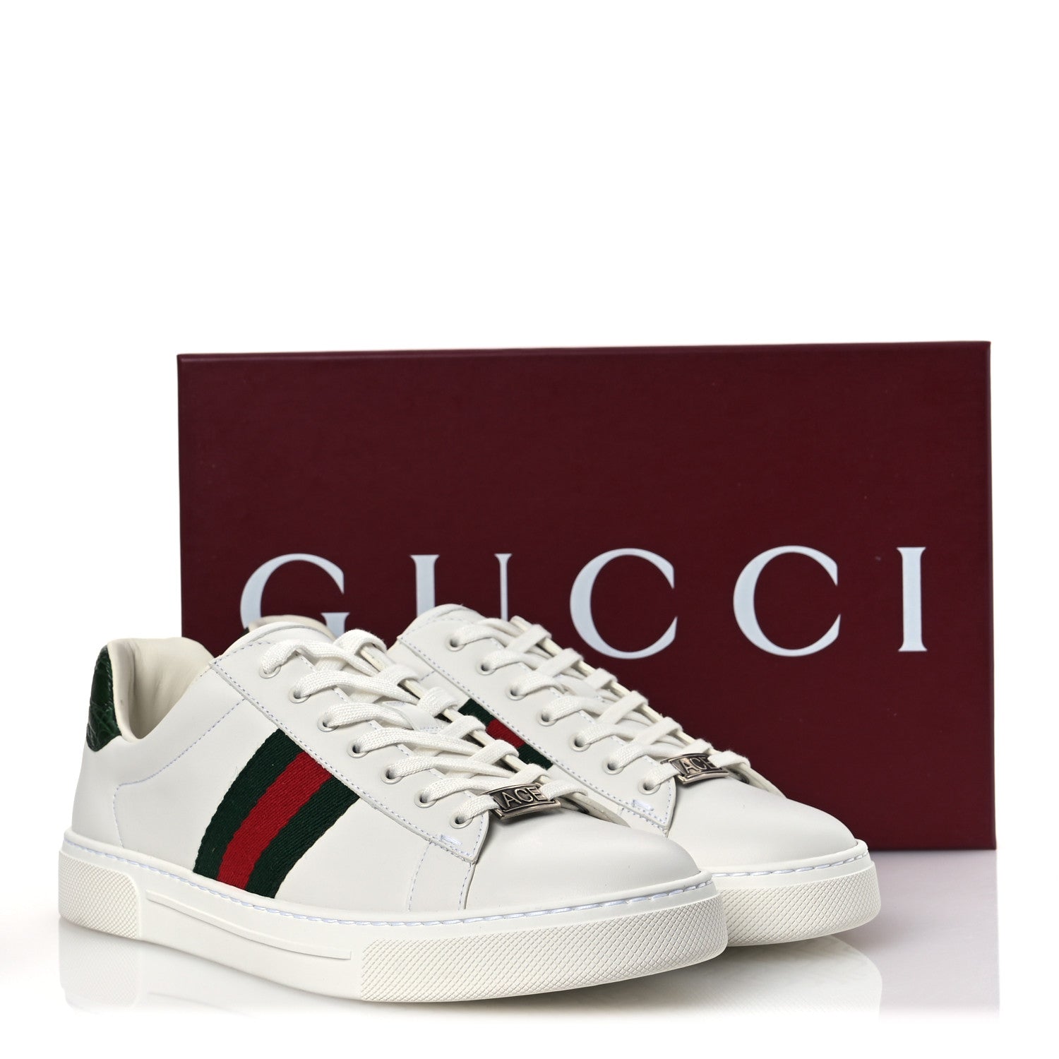 Gucci Calfskin Crocodile Web Womens Ace Sneakers 39.5 White Green 12 of 12