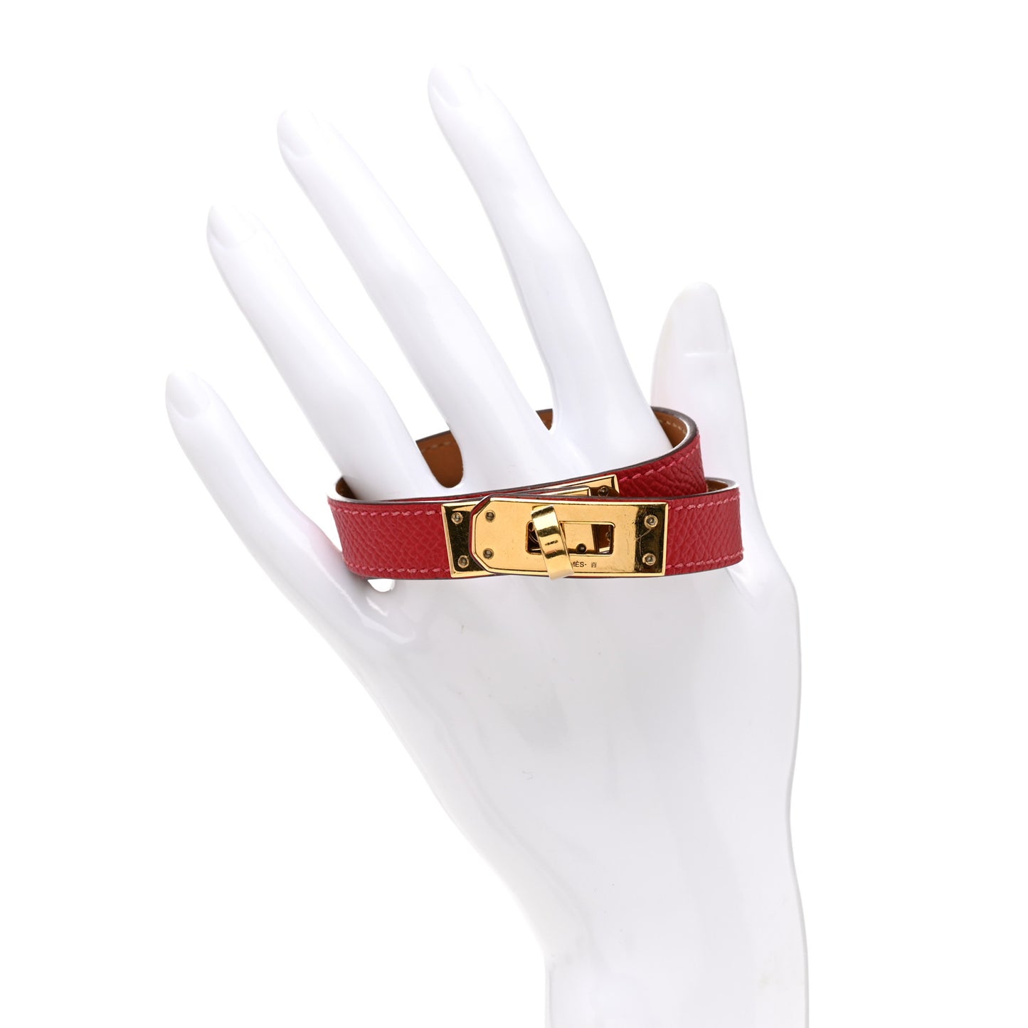 Epsom Kelly Double Tour Bracelet M Rouge Casaque