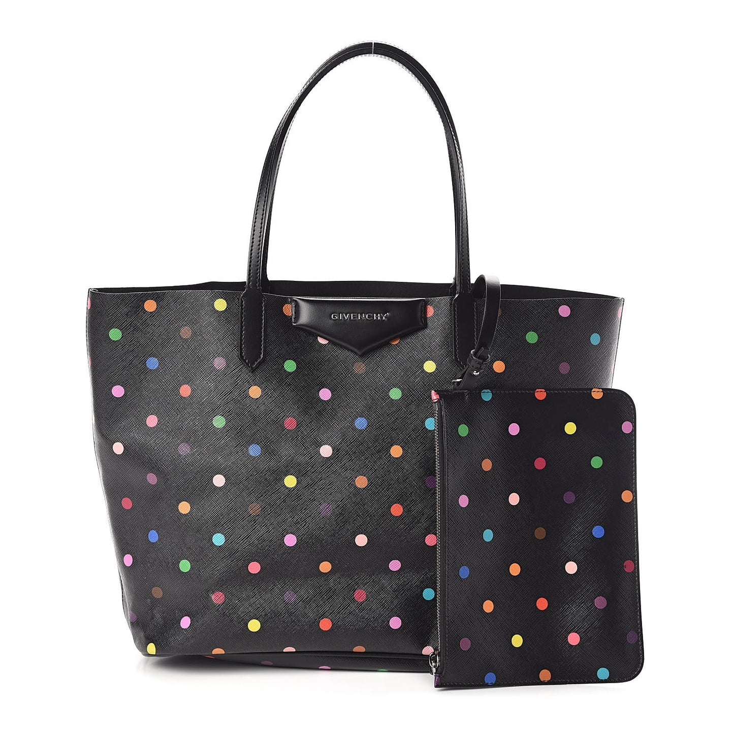 Textured Coated Canvas Medium Dots Print Antigona Tote Black