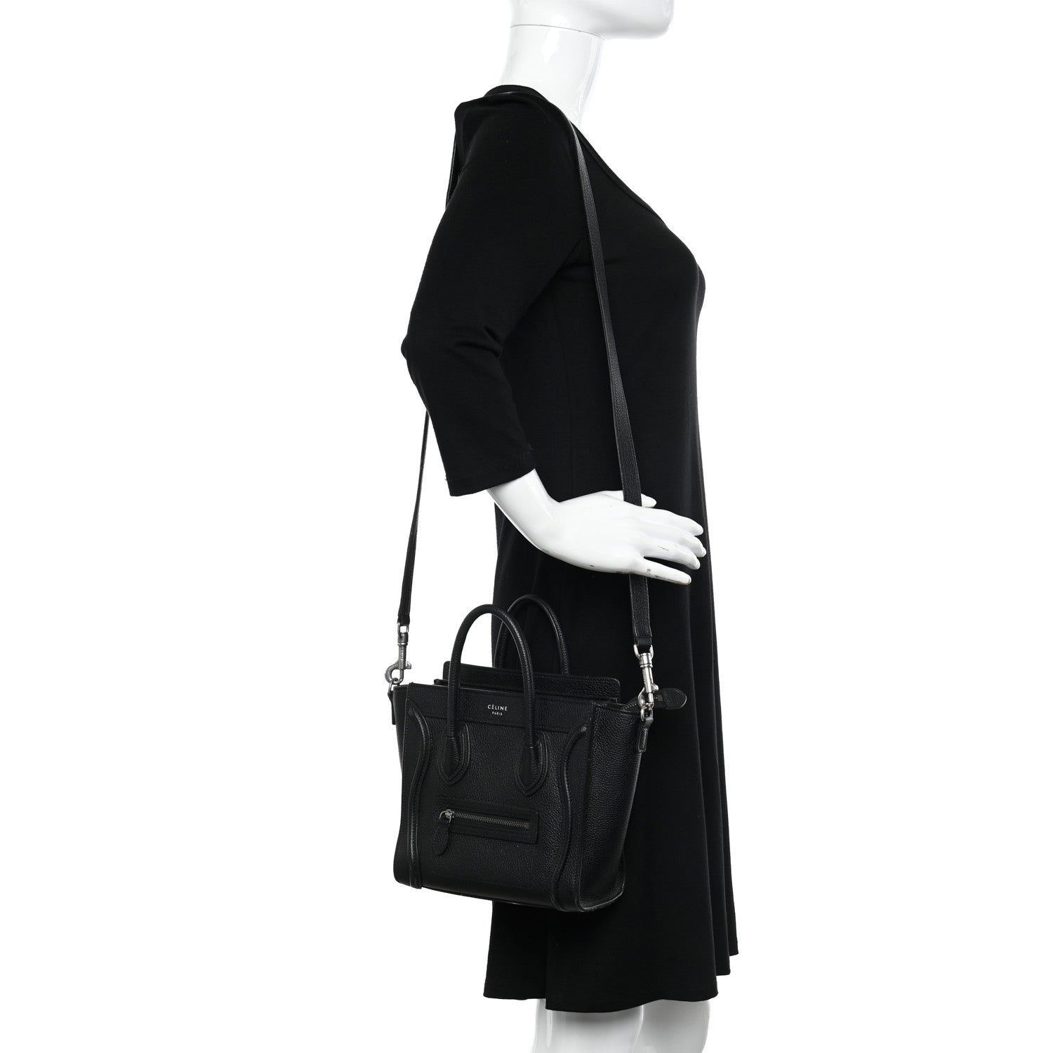 Celine Drummed Calfskin Nano Luggage Black 2 of 10