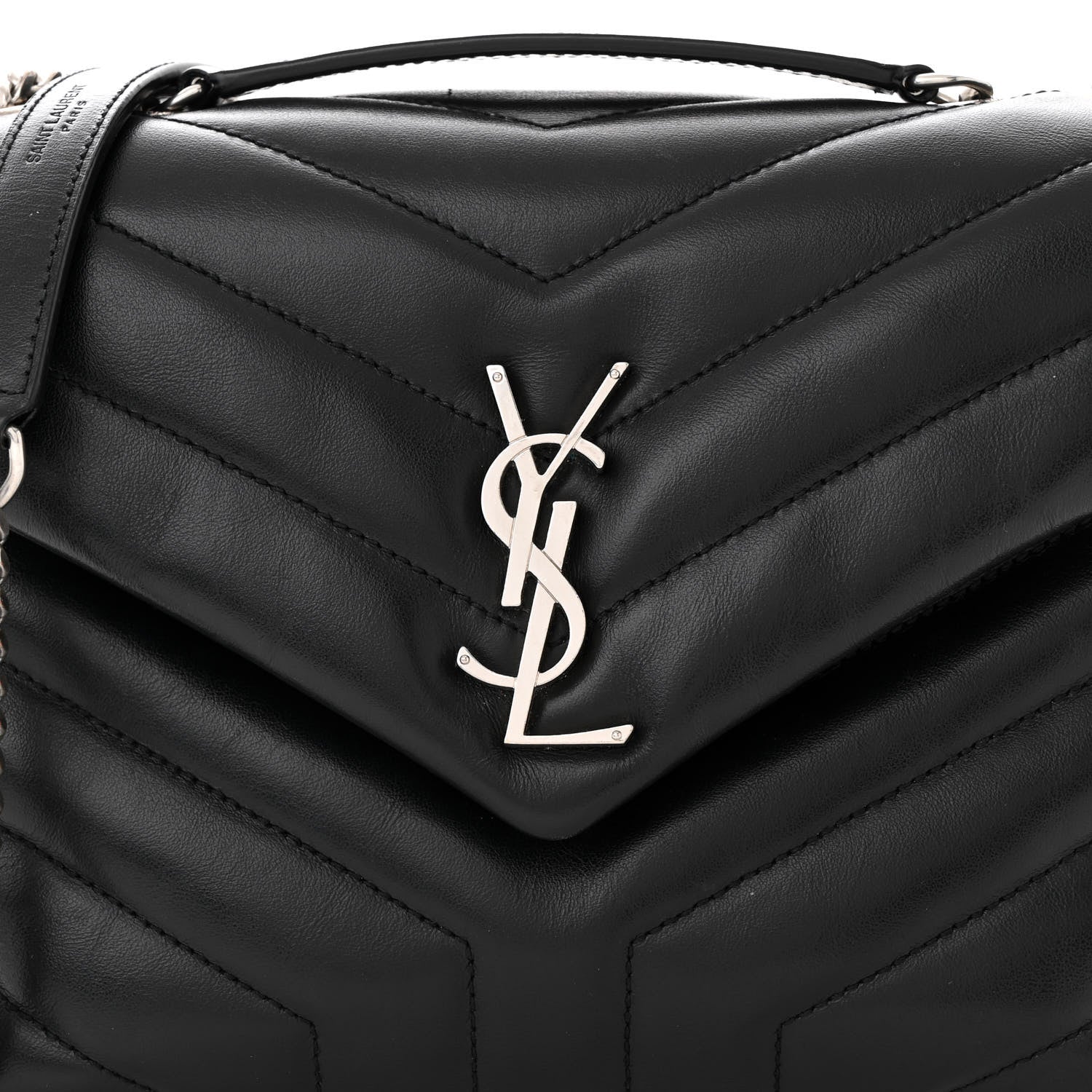 Saint Laurent Calfskin Y Quilted Monogram Small Loulou Chain Satchel Black 8 of 12