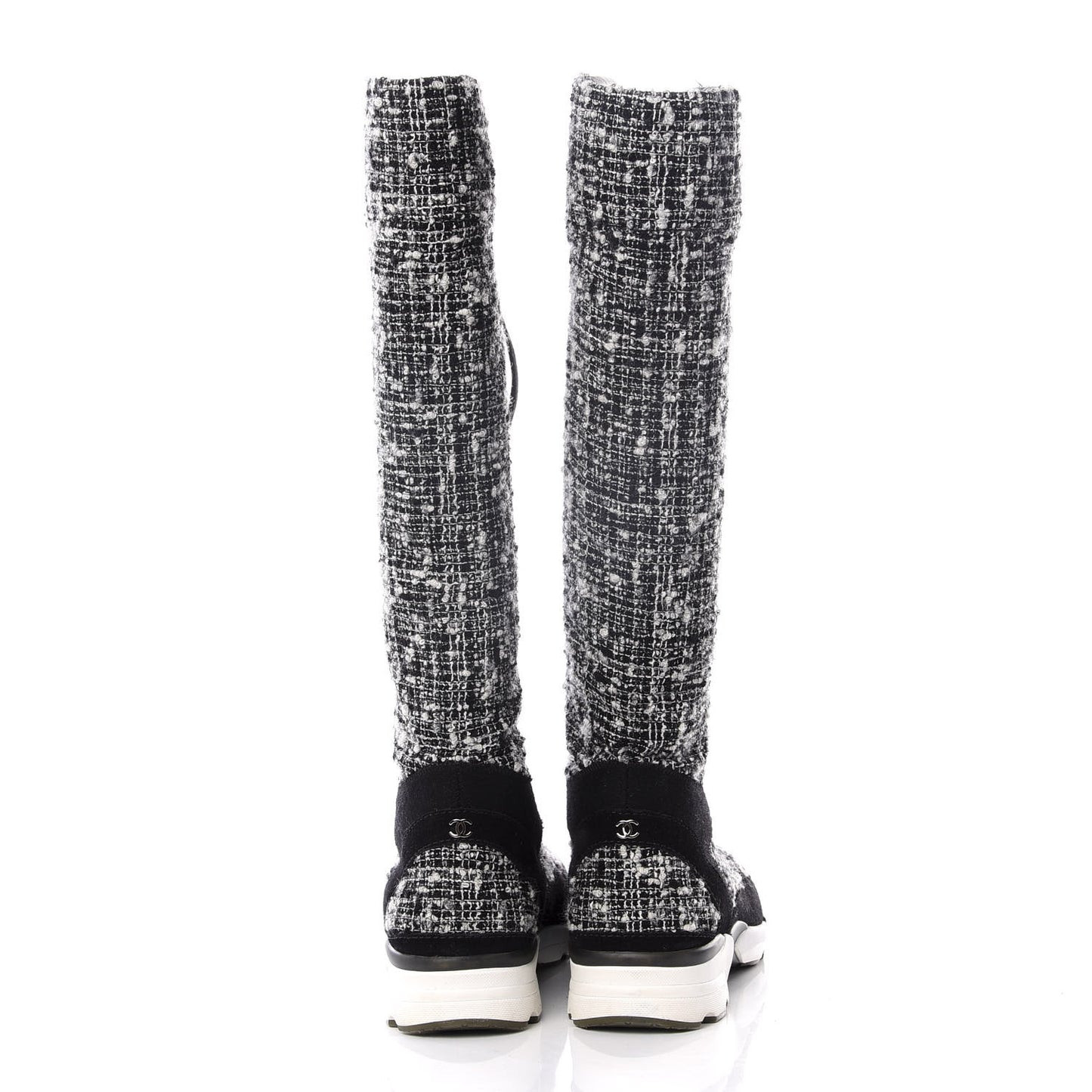 Tweed Suede Calfskin Sneaker High Boots 37 Black White