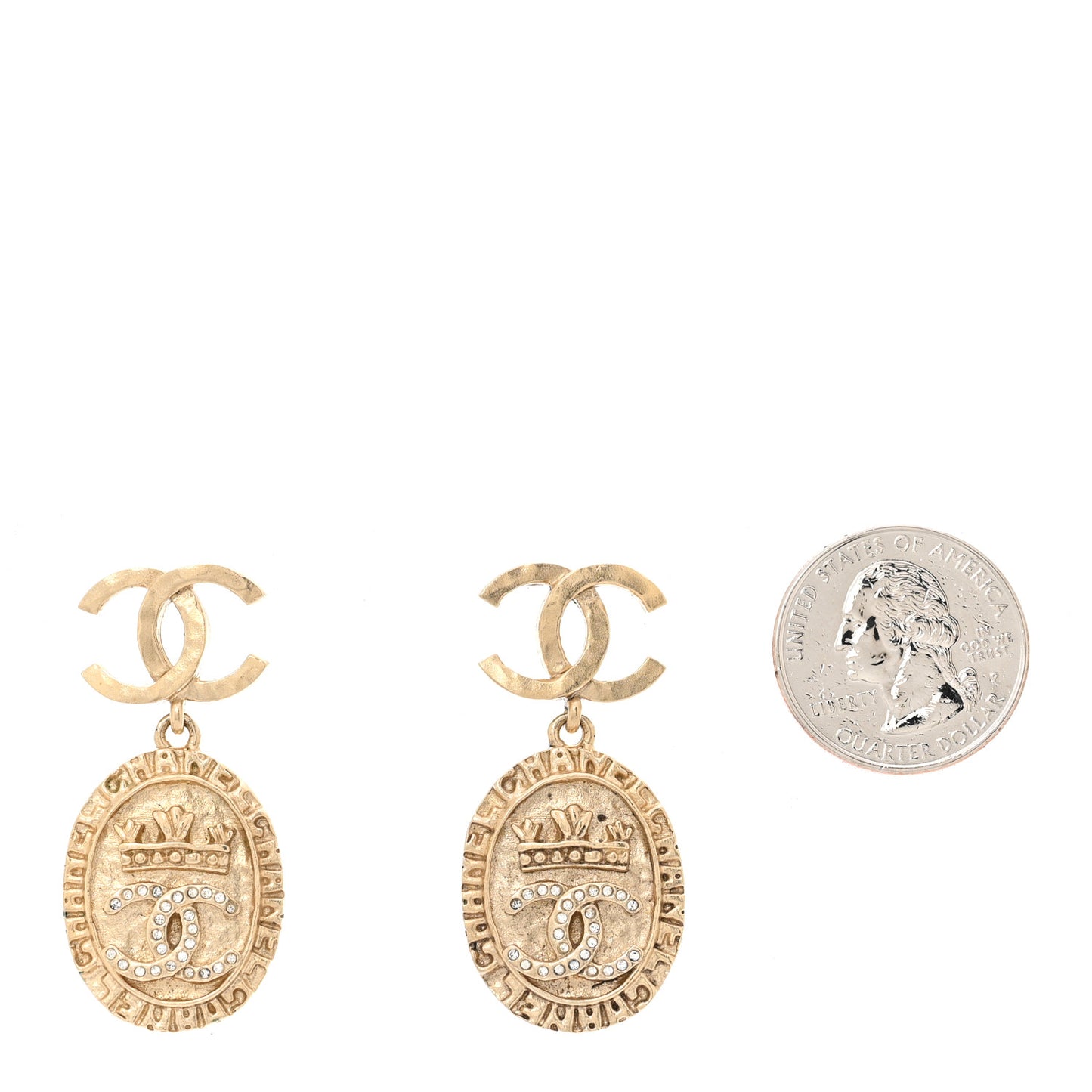 Crystal CC Medallion Drop Earrings Gold