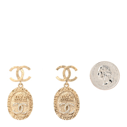 Chanel Crystal CC Medallion Drop Earrings Gold 2 of 5