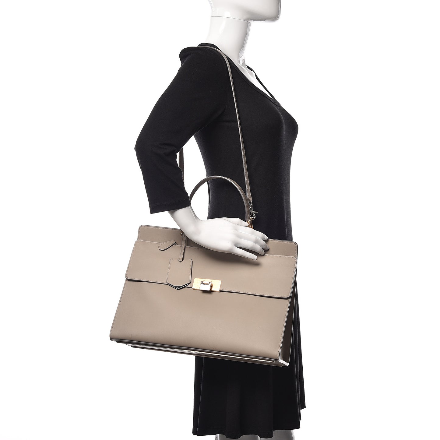 Calfskin Le Dix M Cartable Shoulder Bag Pearl Grey