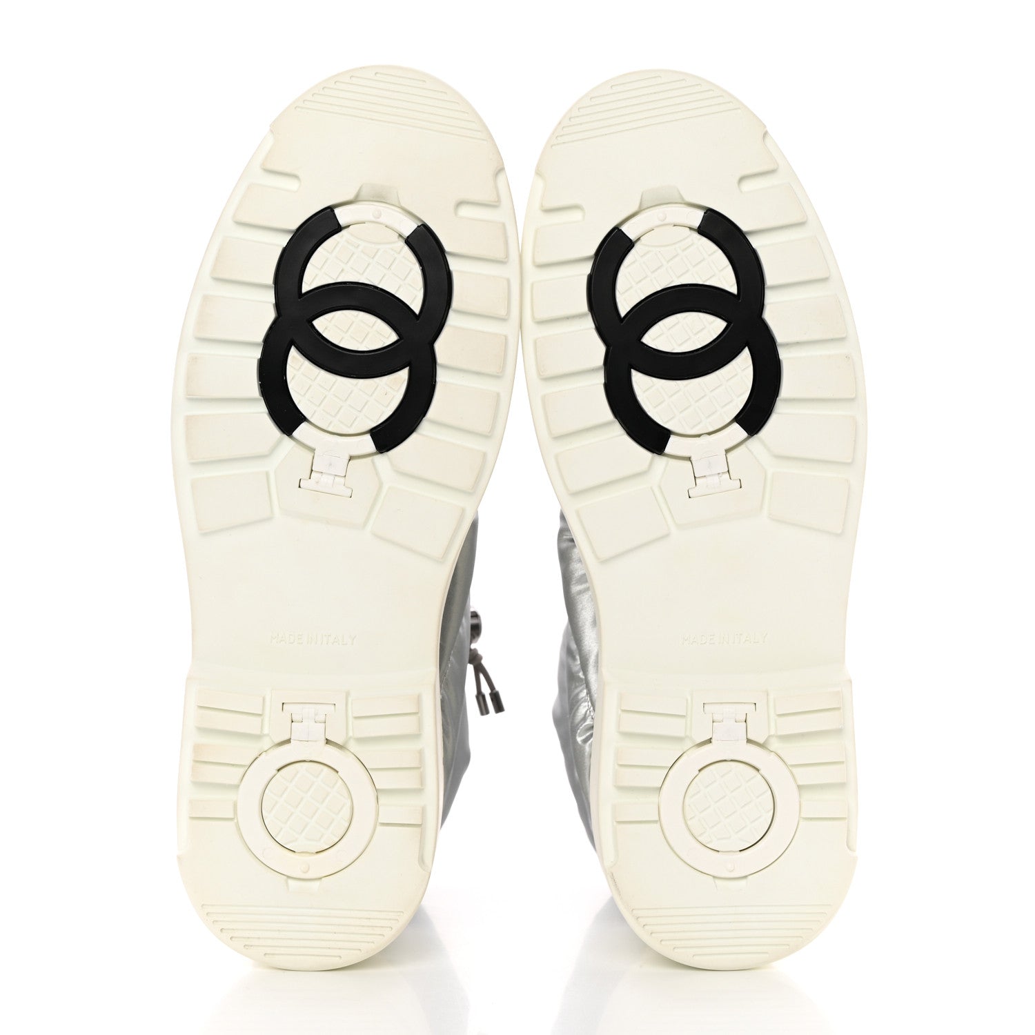 Chanel Metallic Nylon Quilted Womens Lace UP Snow Boots 40.5 Silver 5 of 12