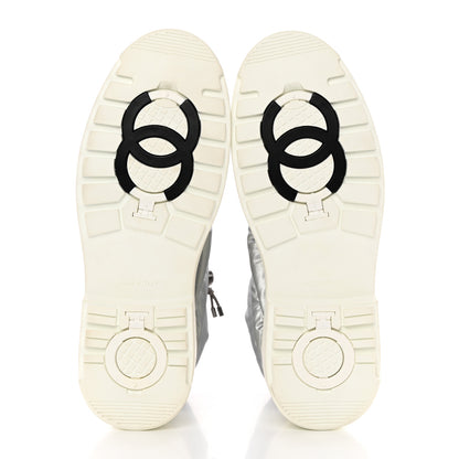 Chanel Metallic Nylon Quilted Womens Lace UP Snow Boots 40.5 Silver 5 of 12