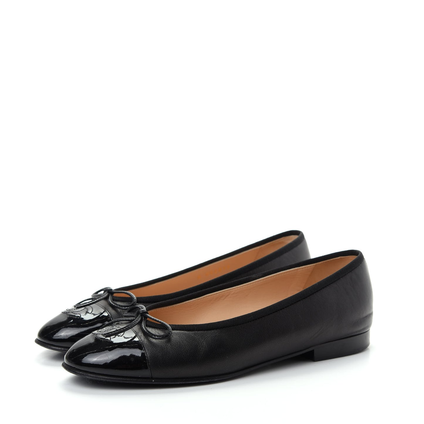 Lambskin Patent Cap Toe Ballerina Flats 38 Black