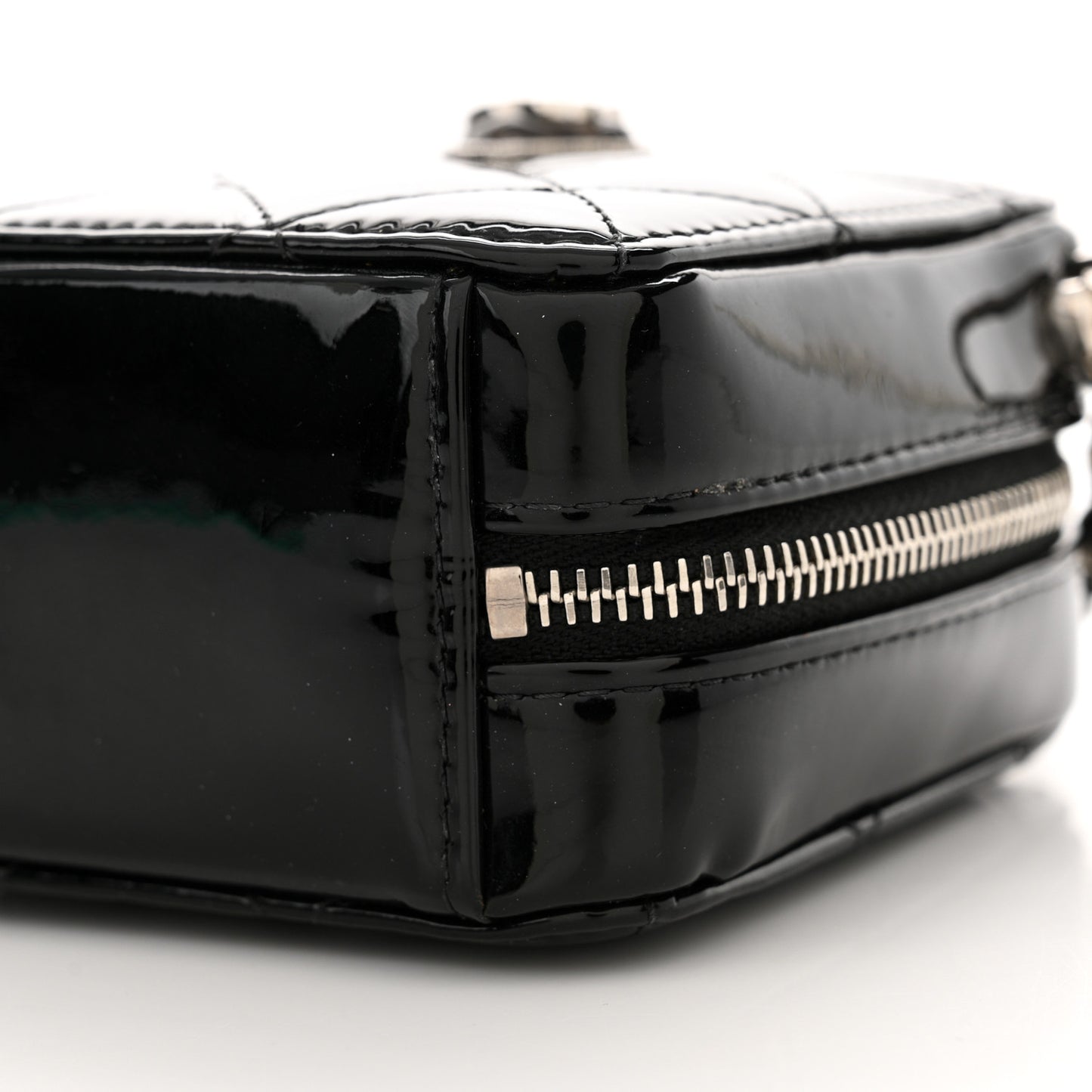 Patent Quilted Clutch With Chain Black