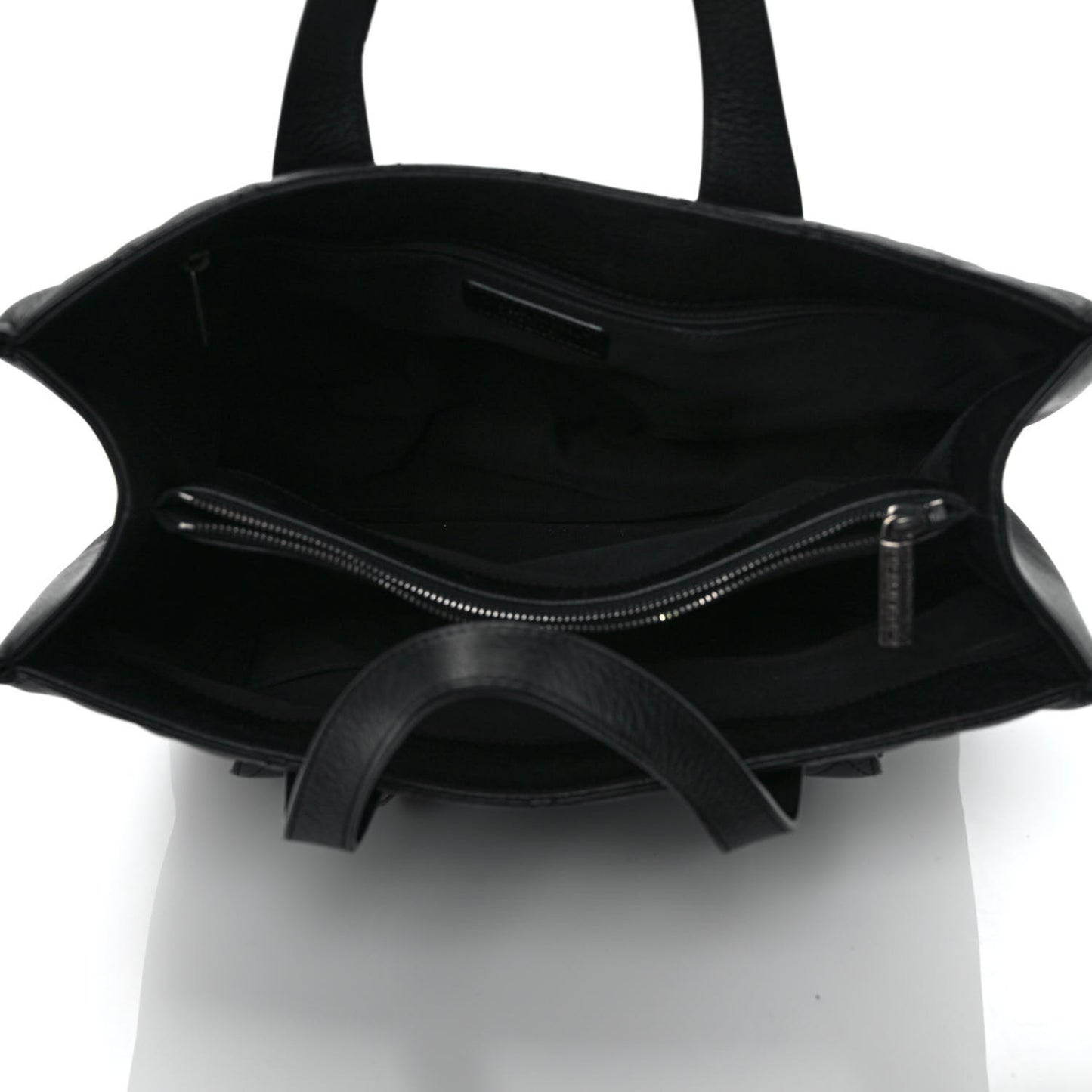 Metallic Grained Calfskin Quilted Large Casual Pocket Tote Black