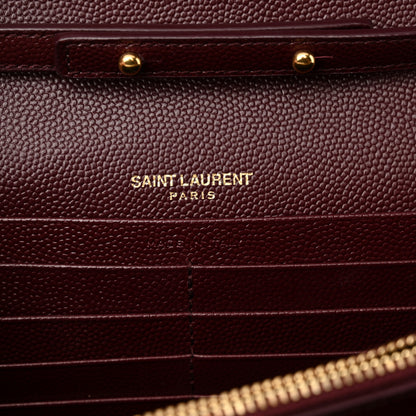 Saint Laurent Grain De Poudre Matelasse Chevron Monogram Chain Wallet Rouge Legion 6 of 11