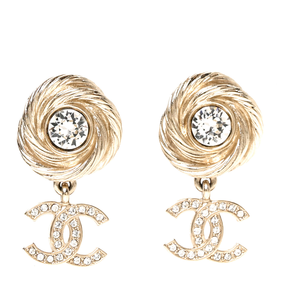 Chanel Metal Crystal CC Drop Earrings Gold 1 of 5