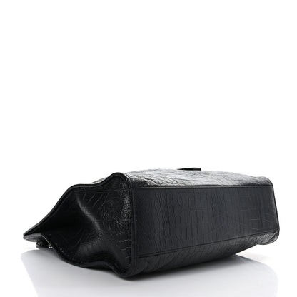 Saint Laurent Calfskin Crocodile Embossed Monogram Large Niki Shopping Bag Black 4 of 9
