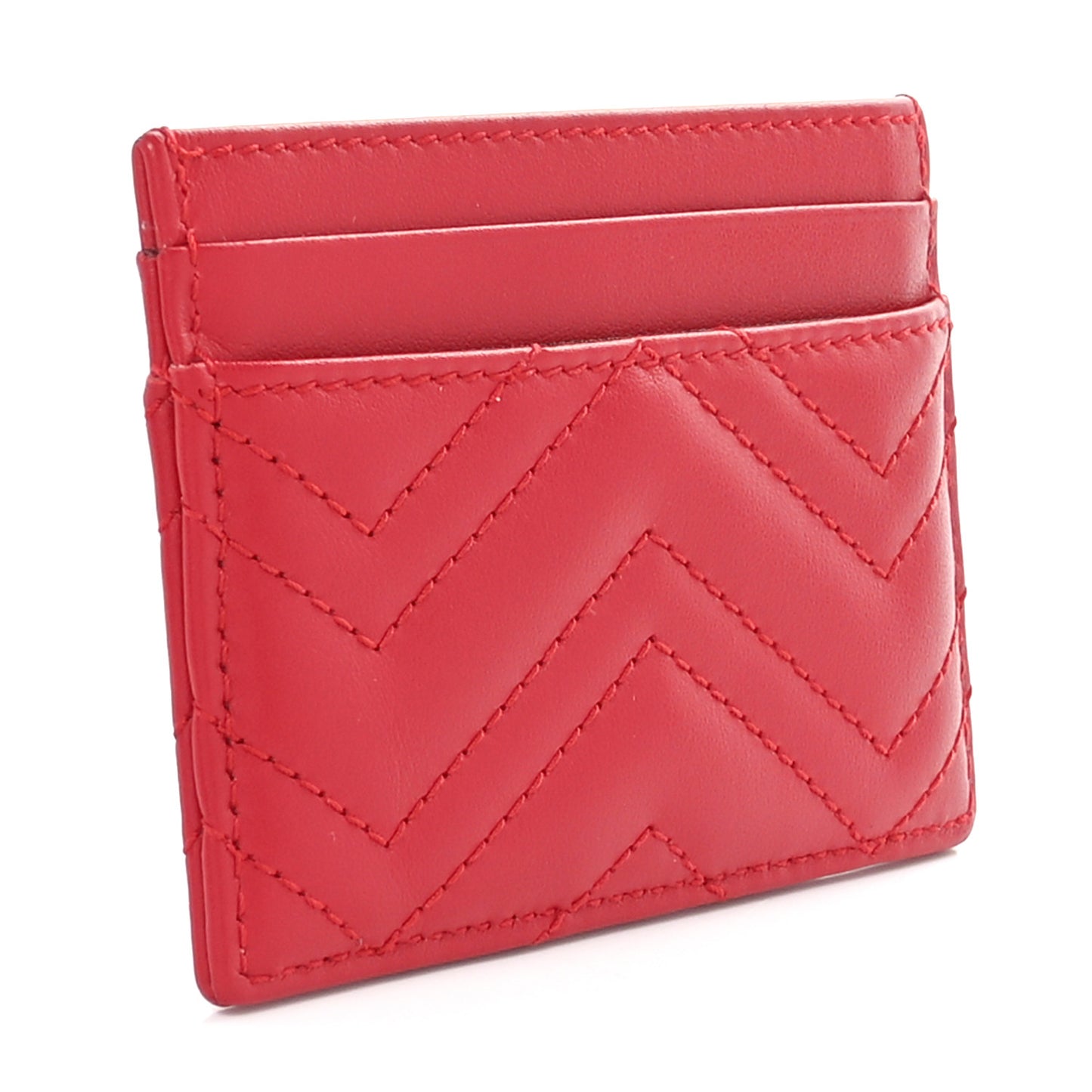 Calfskin Matelasse GG Marmont Card Holder Hibiscus Red