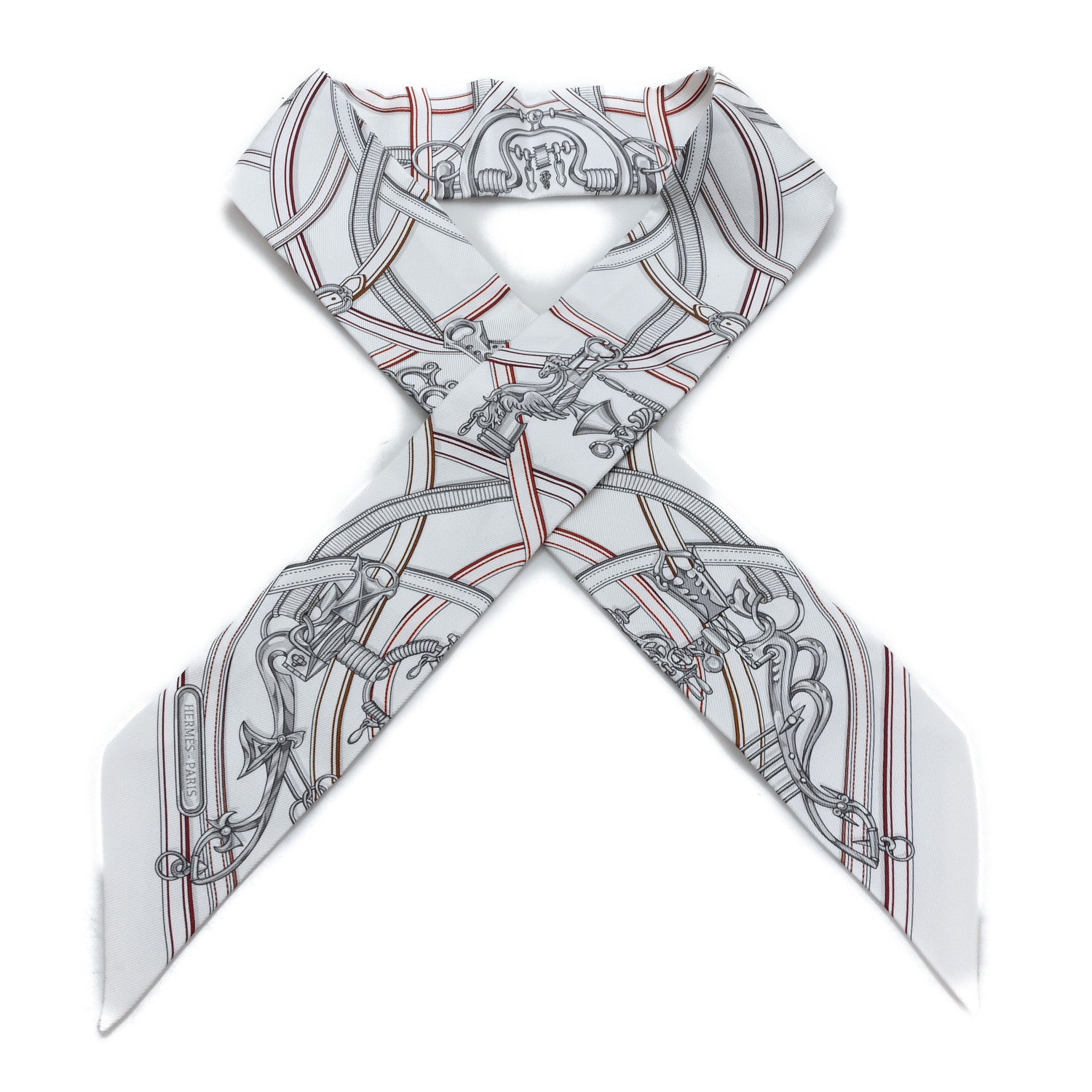 Hermes Silk Harnais Legendaire Twilly White Gris Perle Rouge H 1 of 3