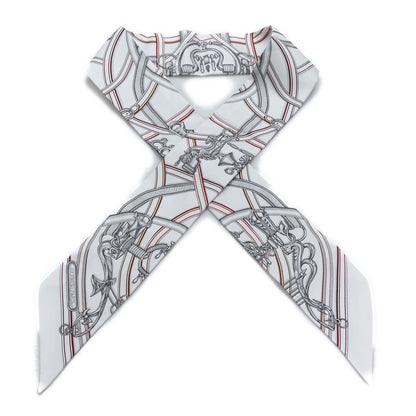Hermes Silk Harnais Legendaire Twilly White Gris Perle Rouge H 1 of 3