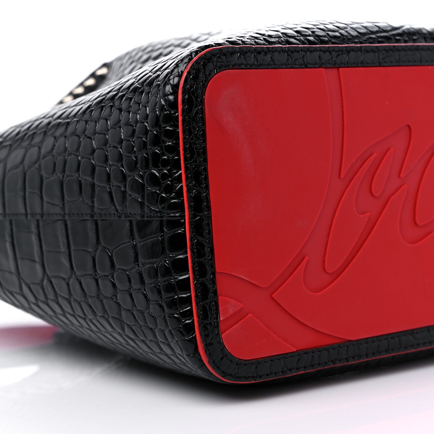 Christian Louboutin Calfskin Crocodile Embossed Spikes Large Cabarock Black 8 of 10