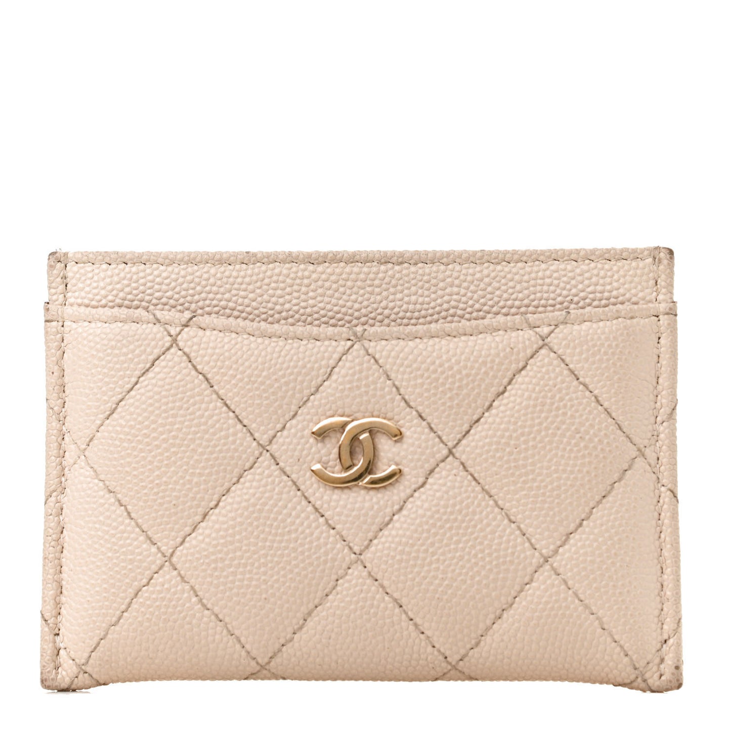 Caviar Quilted Card Holder Light Beige