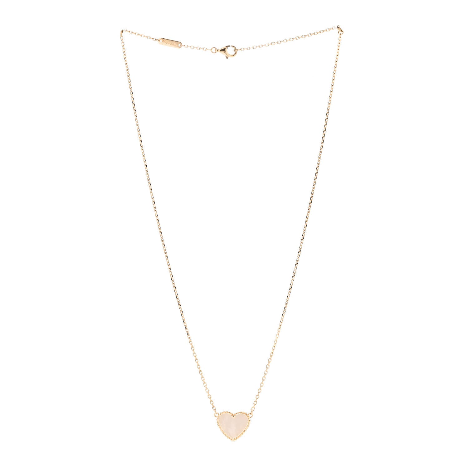 Van Cleef & Arpels 18K Yellow Gold Mother of Pearl Lucky Alhambra Heart Pendant Necklace 3 of 5