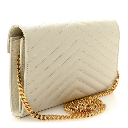 Saint Laurent Grain De Poudre Matelasse Chevron Monogram Chain Wallet Crema Soft 3 of 10