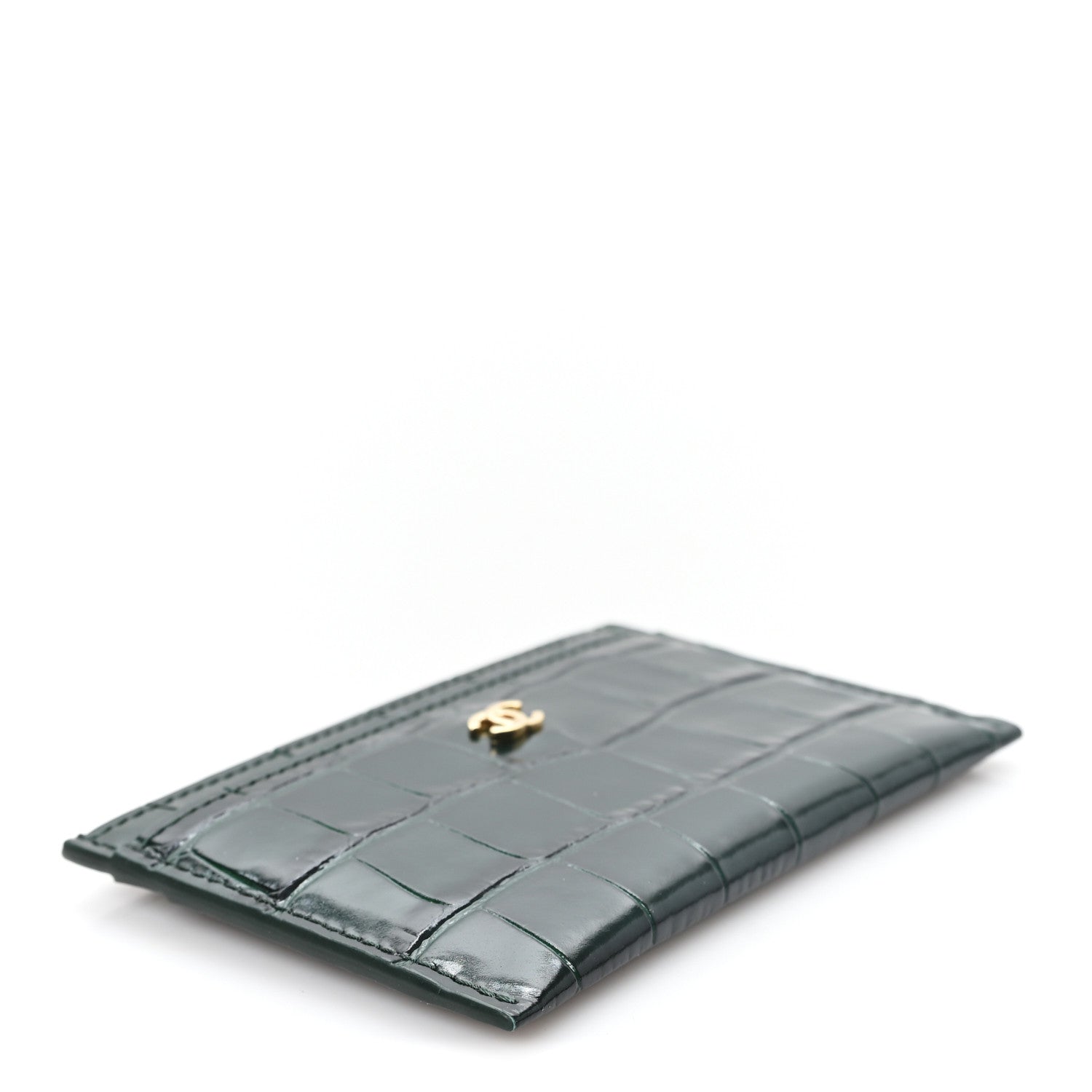 Chanel Calfskin Crocodile Embossed Crococo Card Holder Emerald 4 of 7