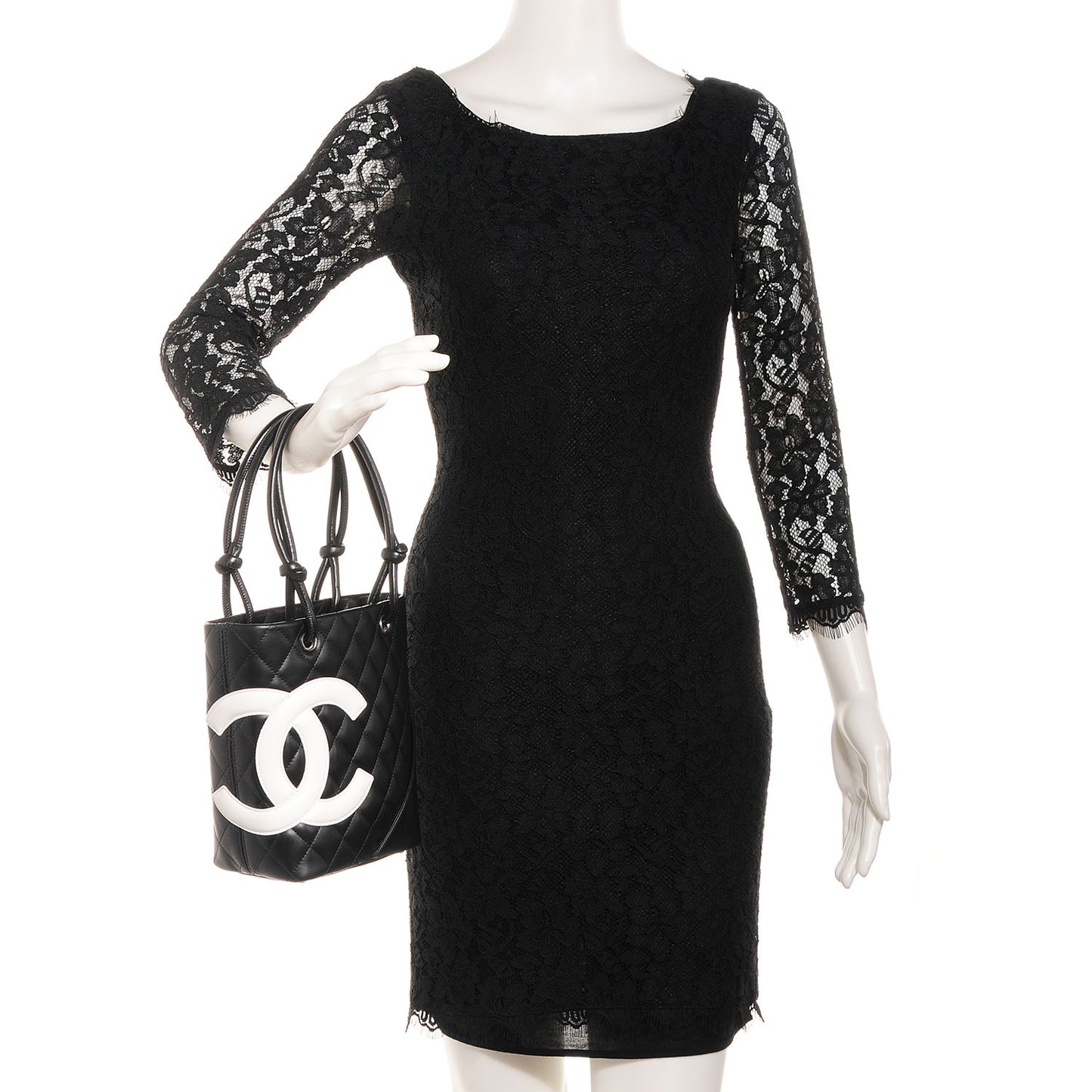 Calfskin Quilted Small Cambon Tote Black White