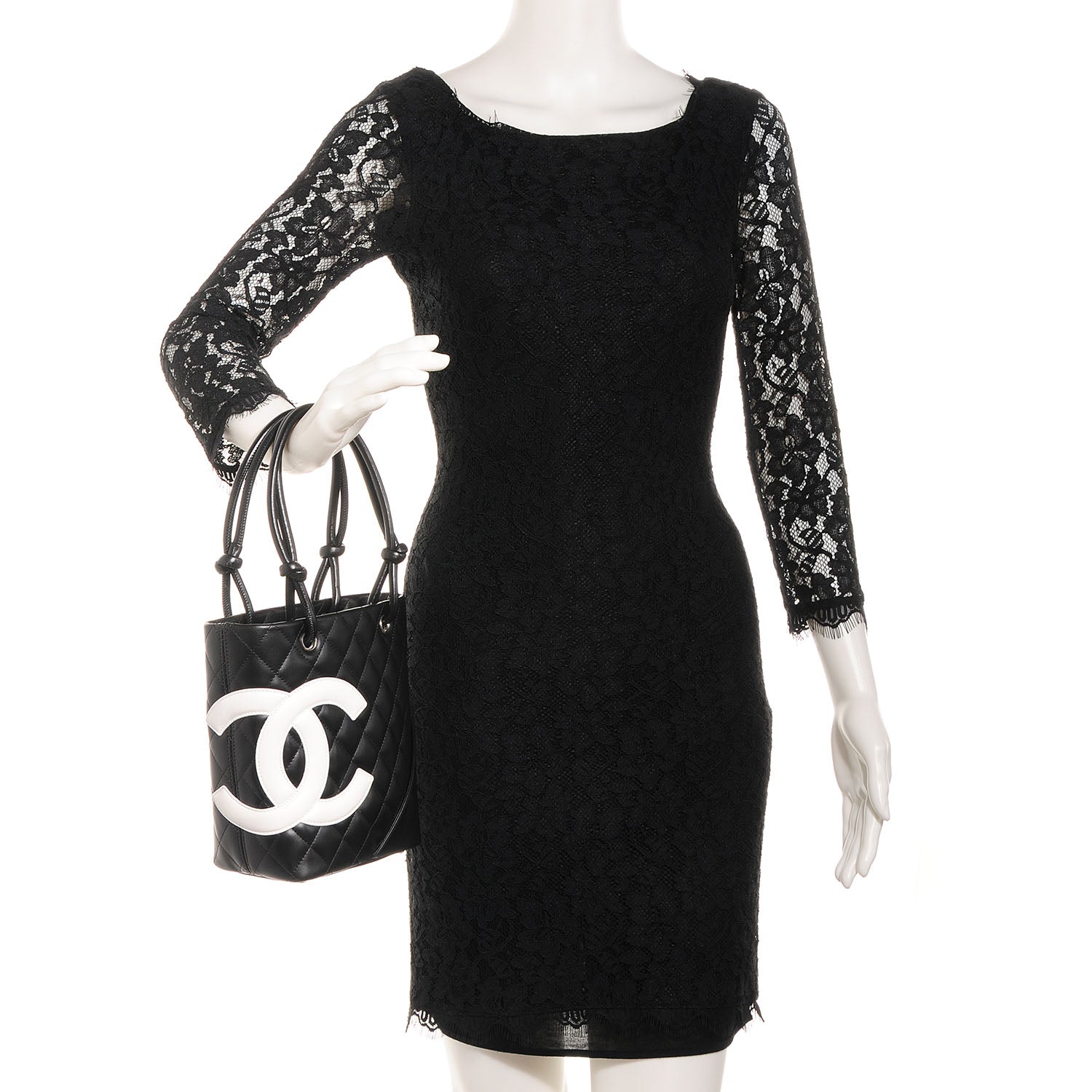 Chanel Calfskin Quilted Small Cambon Tote Black White 2 of 7
