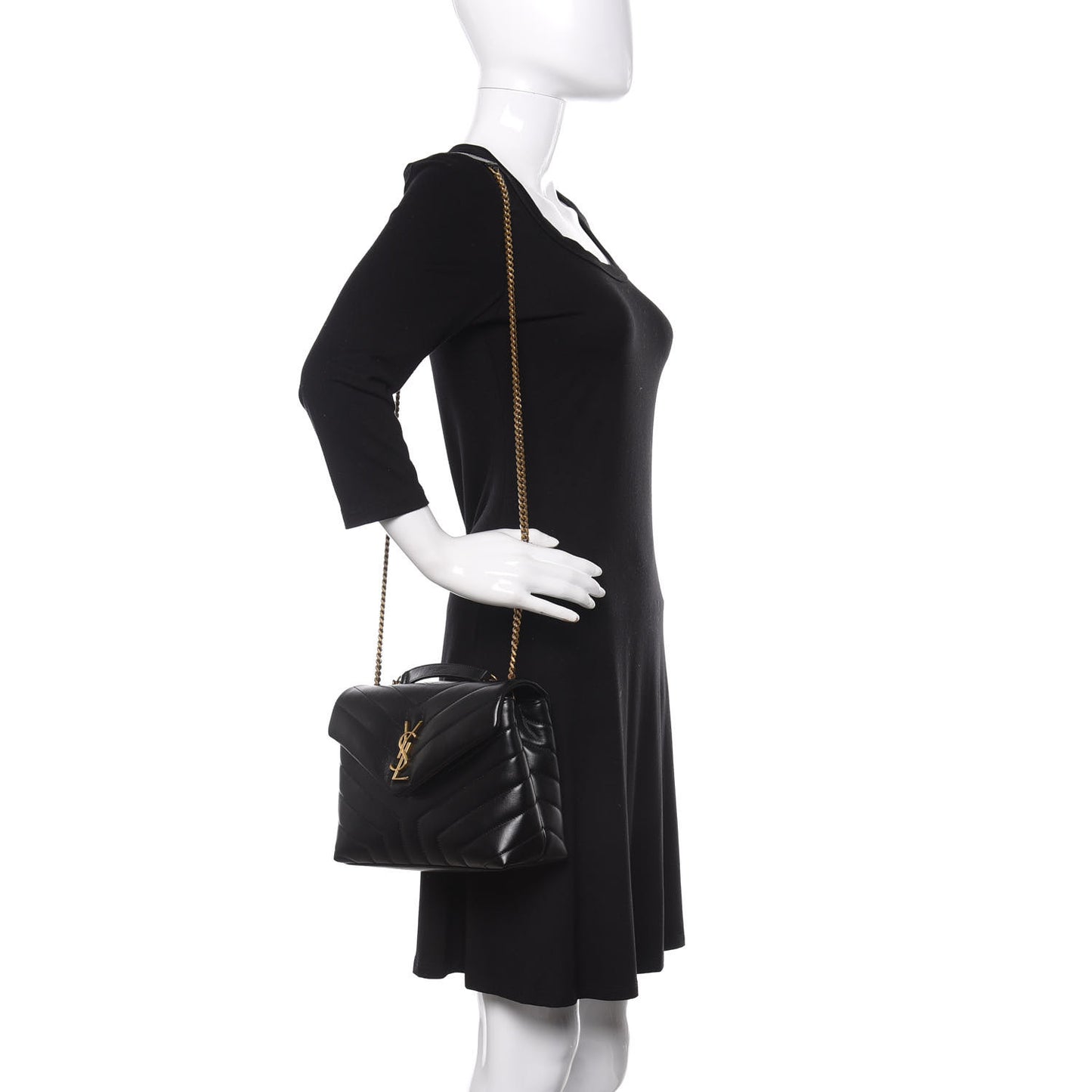 Calfskin Y Quilted Monogram Small Loulou Chain Satchel Black