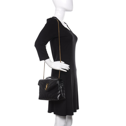 Saint Laurent Calfskin Y Quilted Monogram Small Loulou Chain Satchel Black 3 of 11