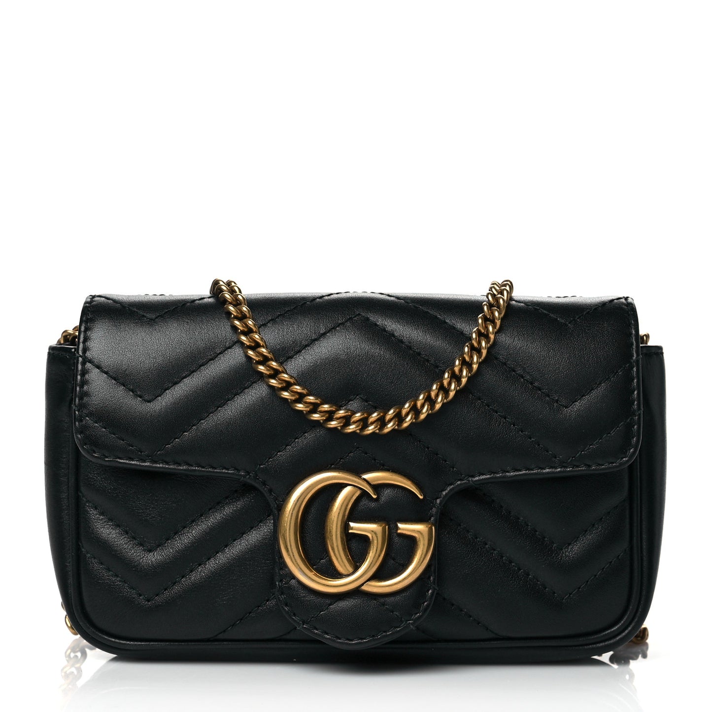 Calfskin Matelasse Super Mini GG Marmont Shoulder Bag Black