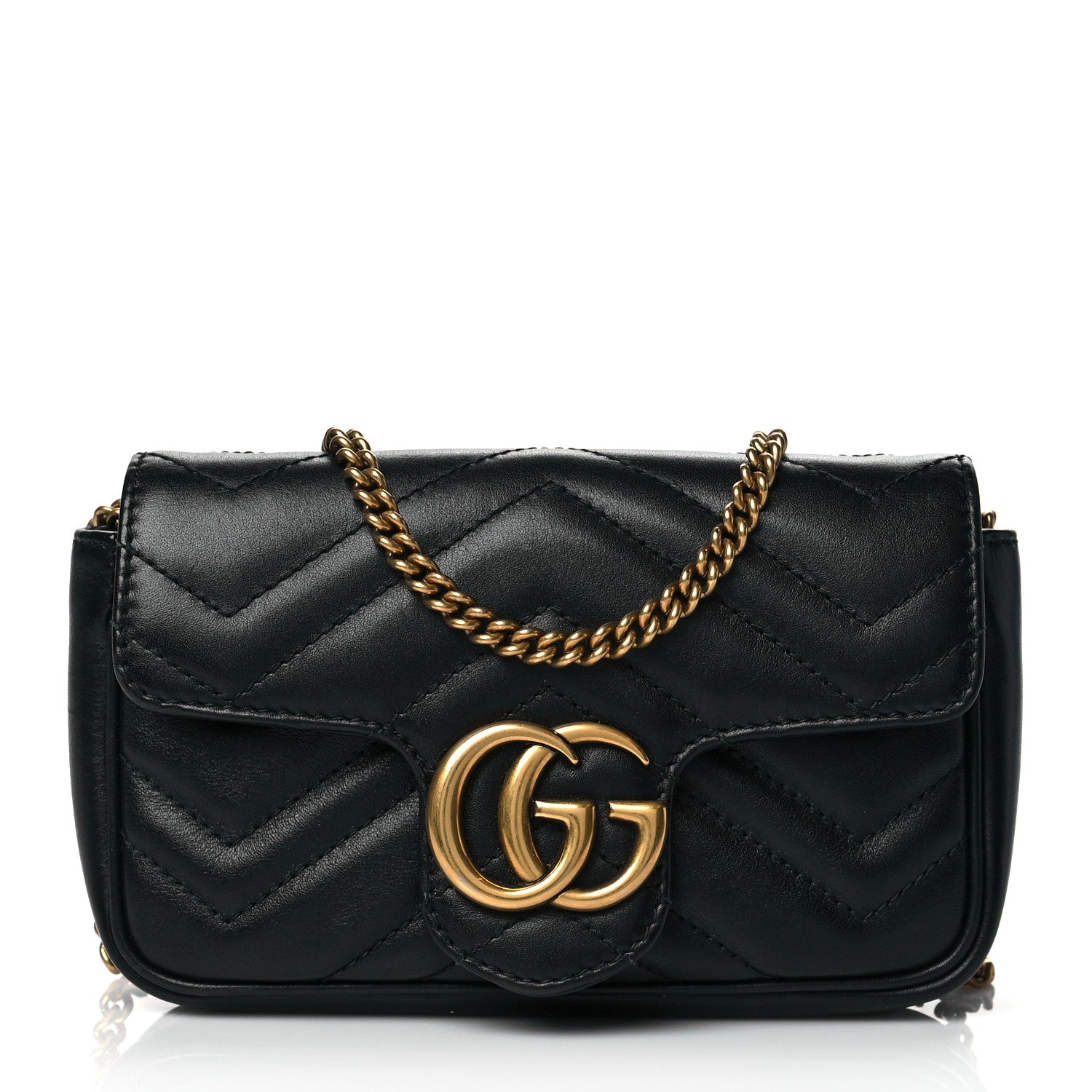 Gucci Calfskin Matelasse Super Mini GG Marmont Shoulder Bag Black 1 of 11
