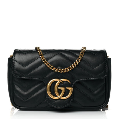 Gucci Calfskin Matelasse Super Mini GG Marmont Shoulder Bag Black 1 of 11