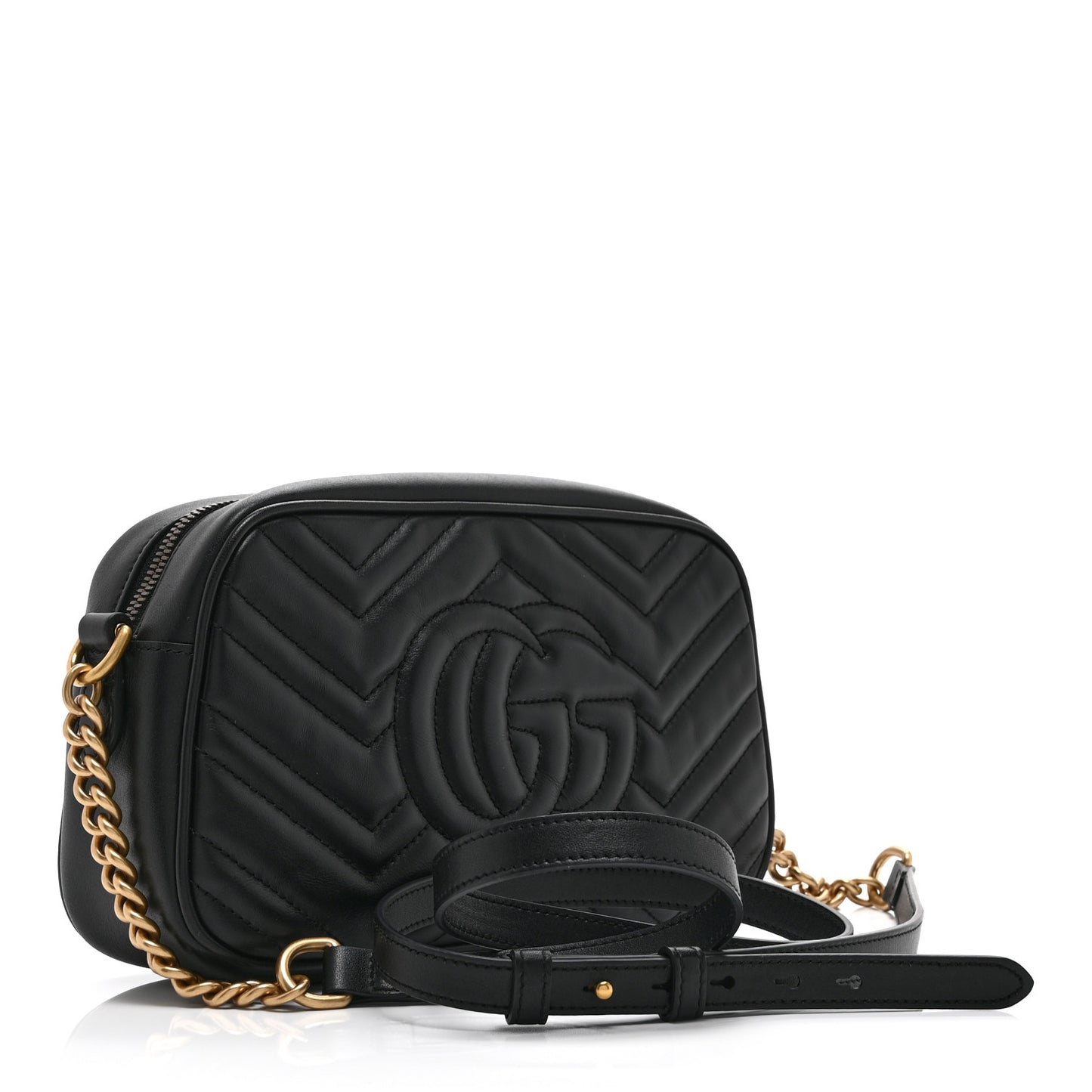 Calfskin Matelasse Small GG Marmont Chain Shoulder Bag Black