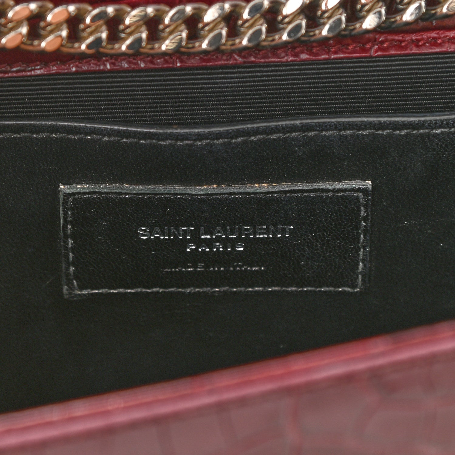 Saint Laurent Calfskin Crocodile Embossed Medium Classic Monogram Kate Tassel Satchel Dark Red 6 of 8