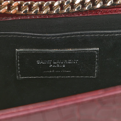 Saint Laurent Calfskin Crocodile Embossed Medium Classic Monogram Kate Tassel Satchel Dark Red 6 of 8