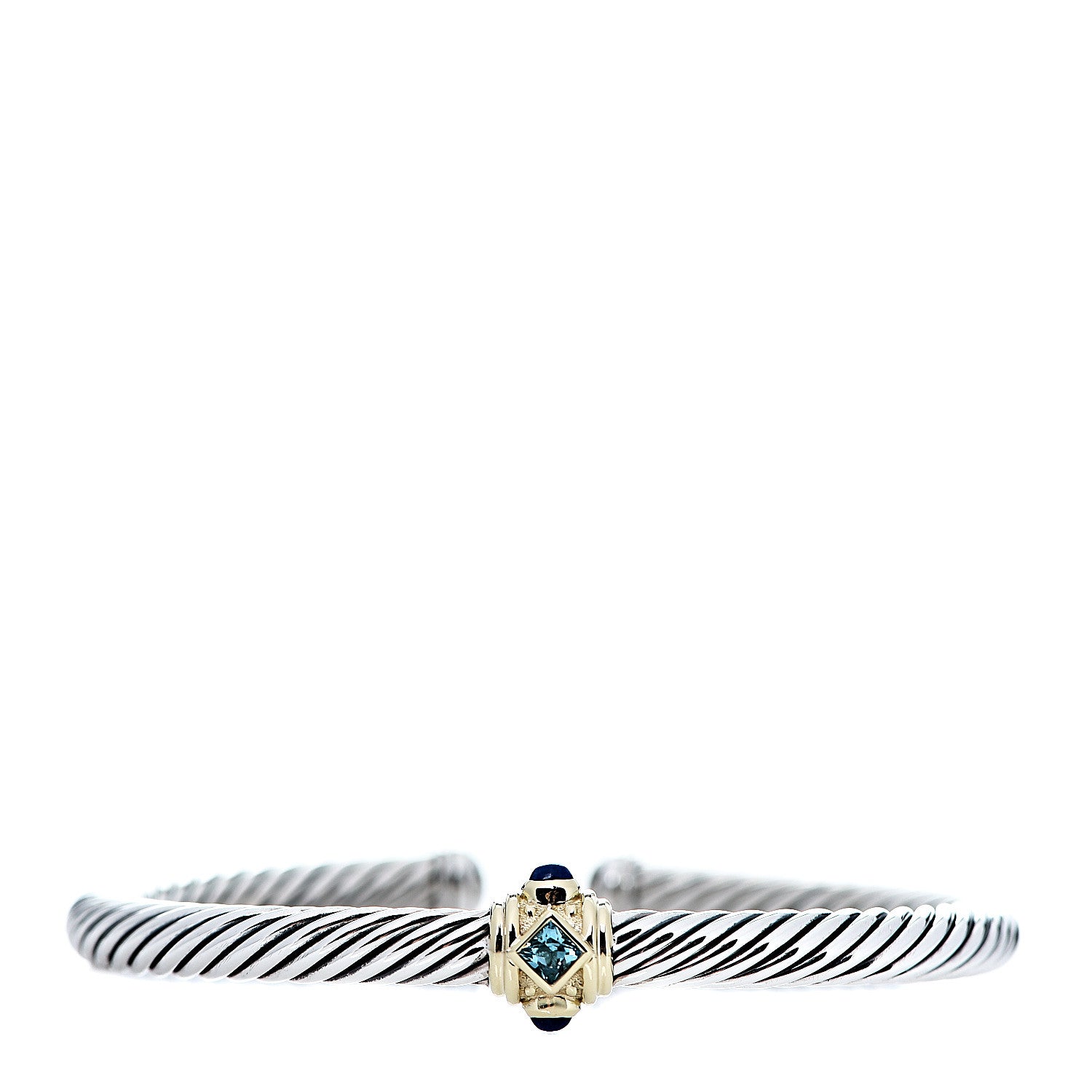 David Yurman Sterling Silver 14K Yellow Gold Blue Topaz Lapis Lazuli 5mm Cable Renaissance Station Bracelet 1 of 3