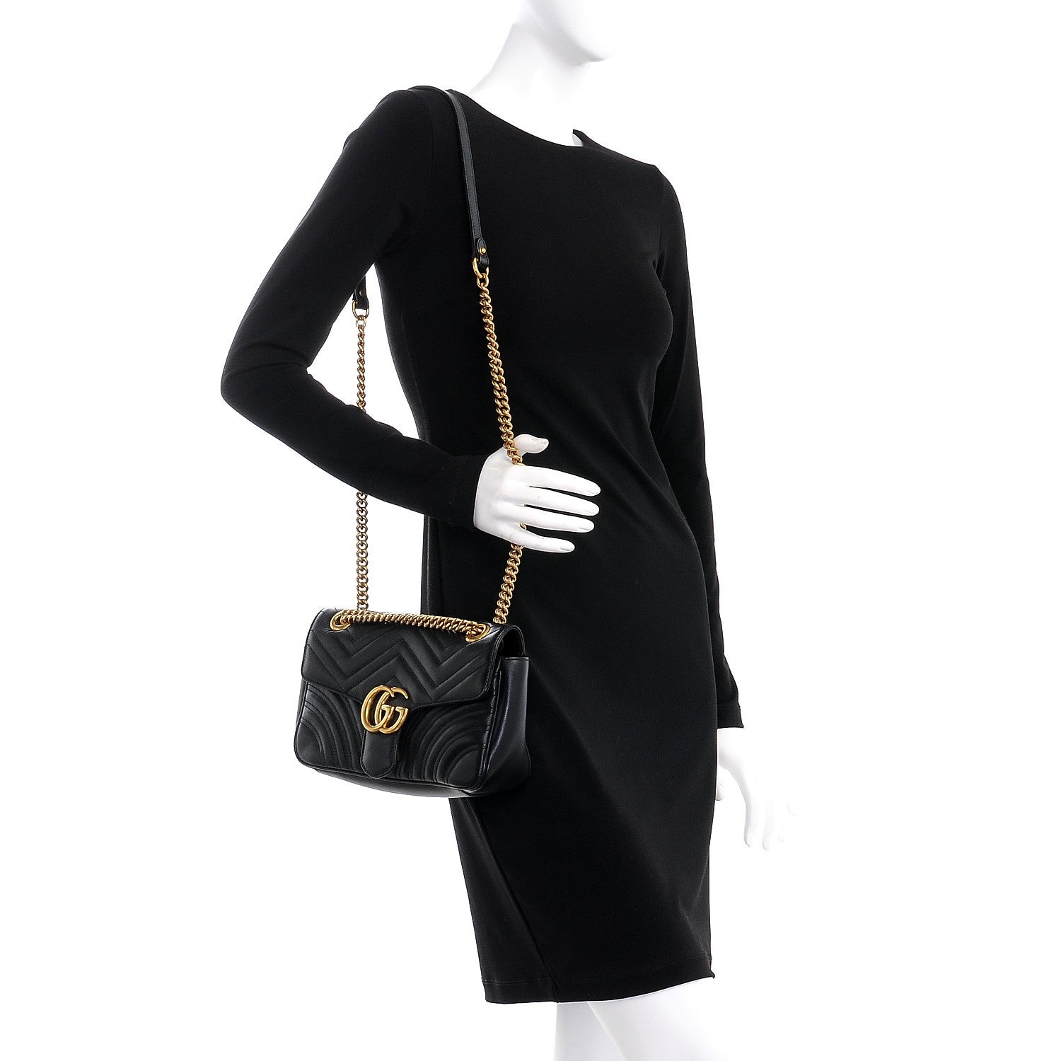 Gucci Calfskin Matelasse Small GG Marmont Shoulder Bag Black 2 of 8