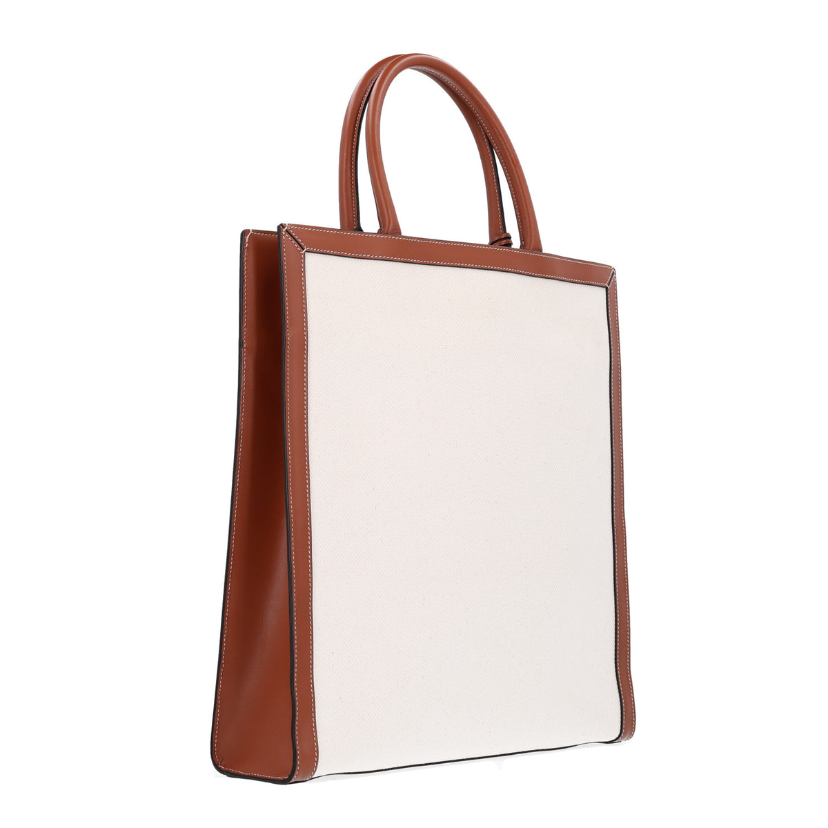 Canvas Calfskin Sulky Print Large Vertical Cabas Natural Tan