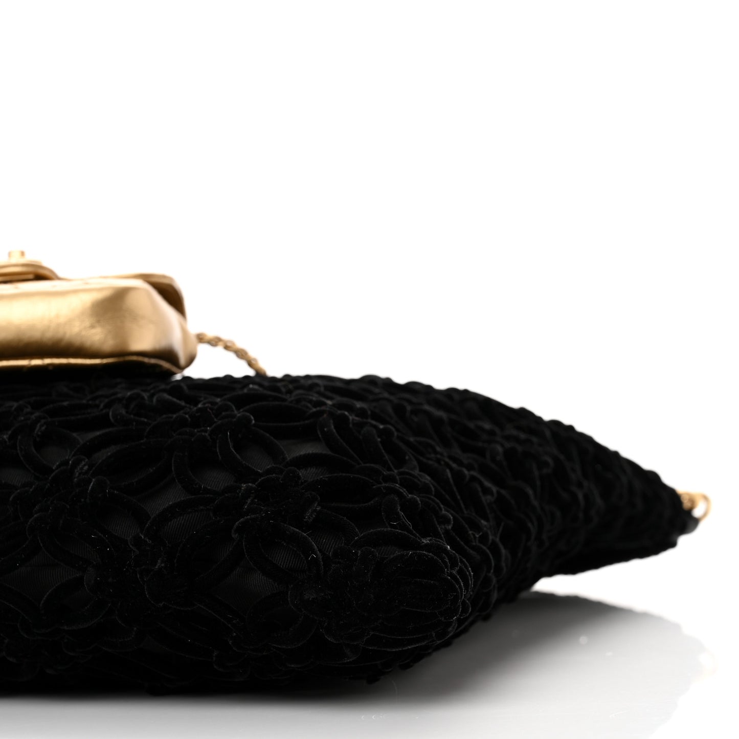 Braided Velvet Metallic Lambskin Precious Net Tote Black