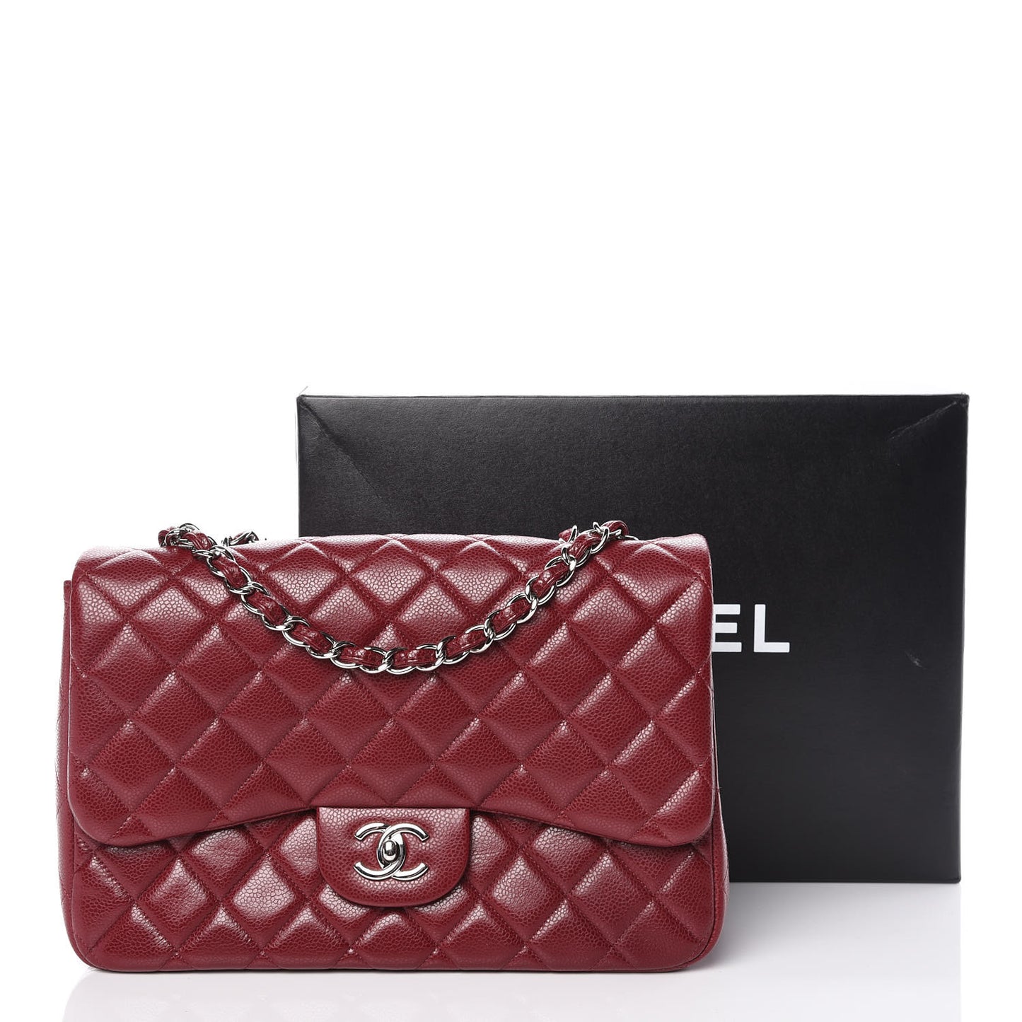 Caviar Quilted Jumbo Single Flap Dark Red