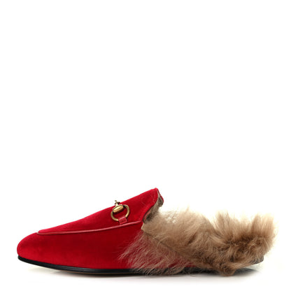 Gucci Velvet Fur Womens Princetown Slippers 35 Hibiscus Red 1 of 4
