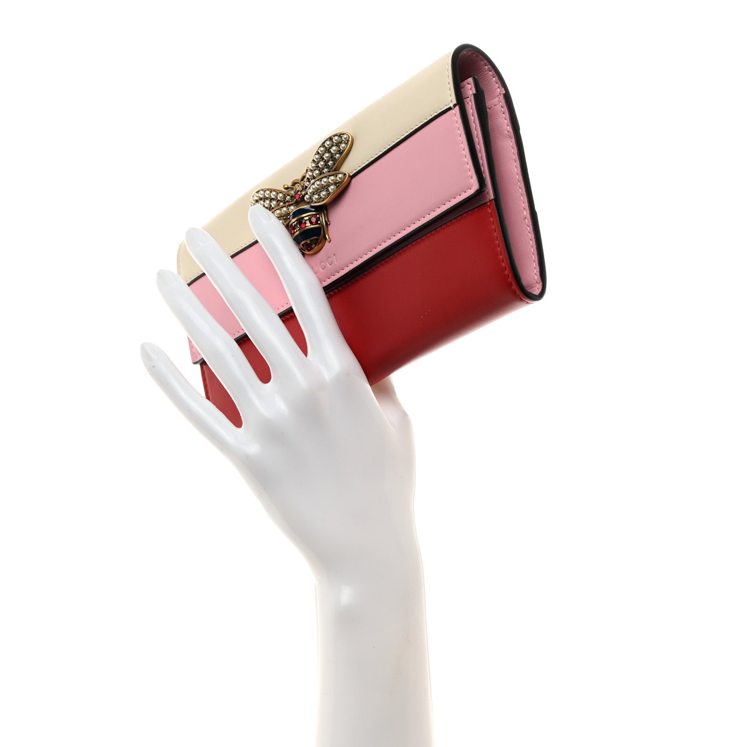 Gucci Calfskin Queen Margaret Flap Wallet Sugar Pink Hibiscus Red Mystic White 2 of 7