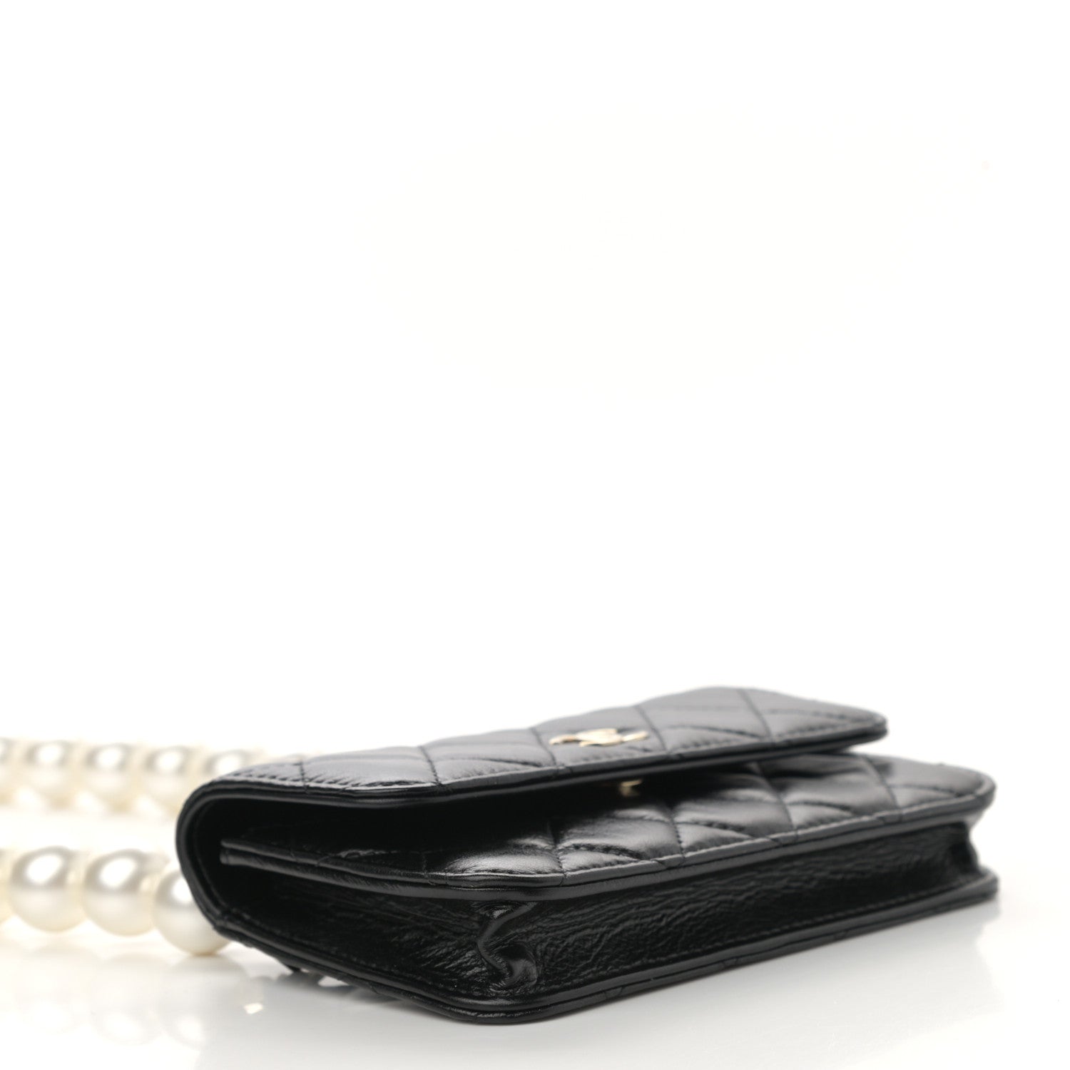Chanel Calfskin Quilted Maxi Pearls Clutch With Chain Black 4 of 10