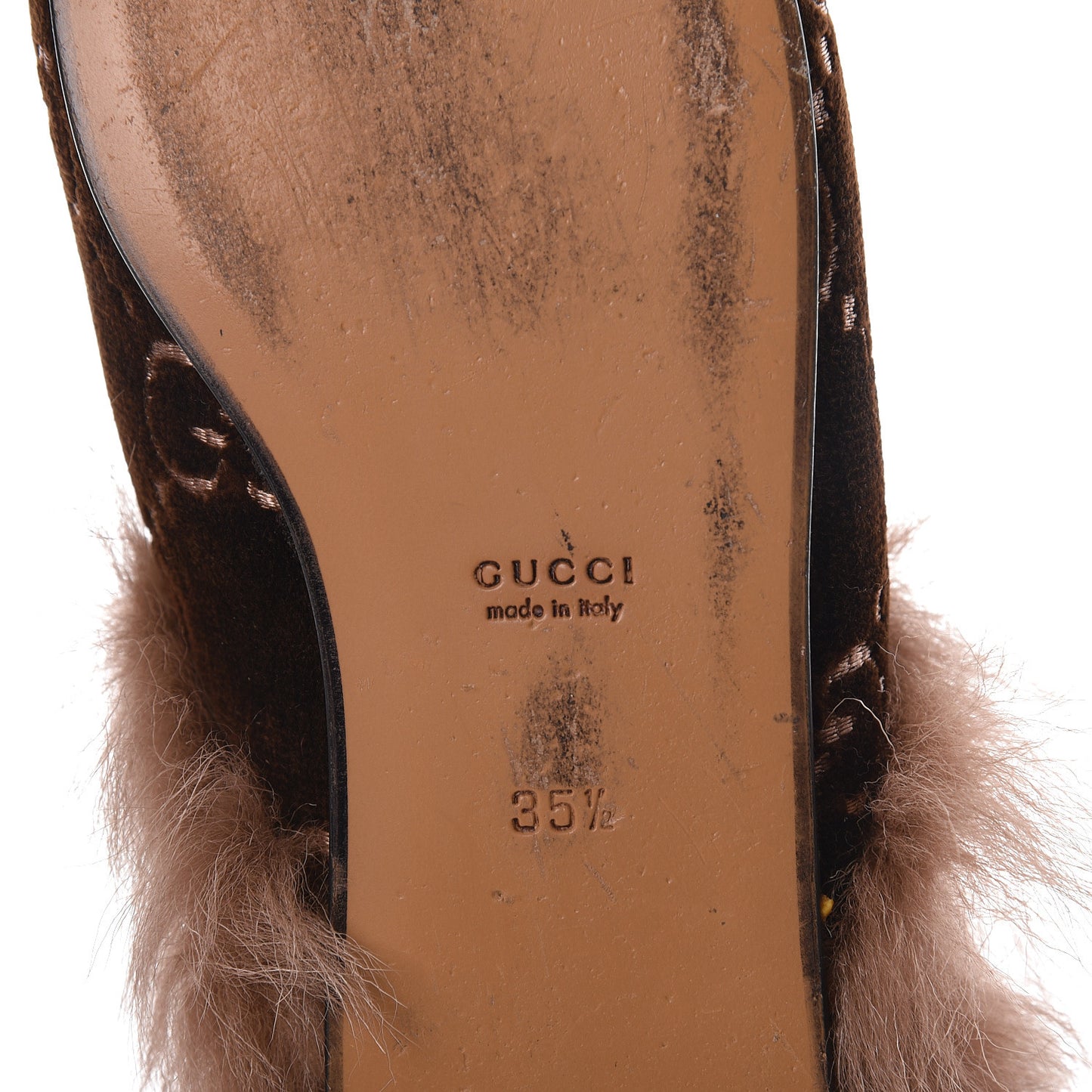 Velvet GG Monogram Fur Womens Princetown Slippers 35.5 Brown Black Natural
