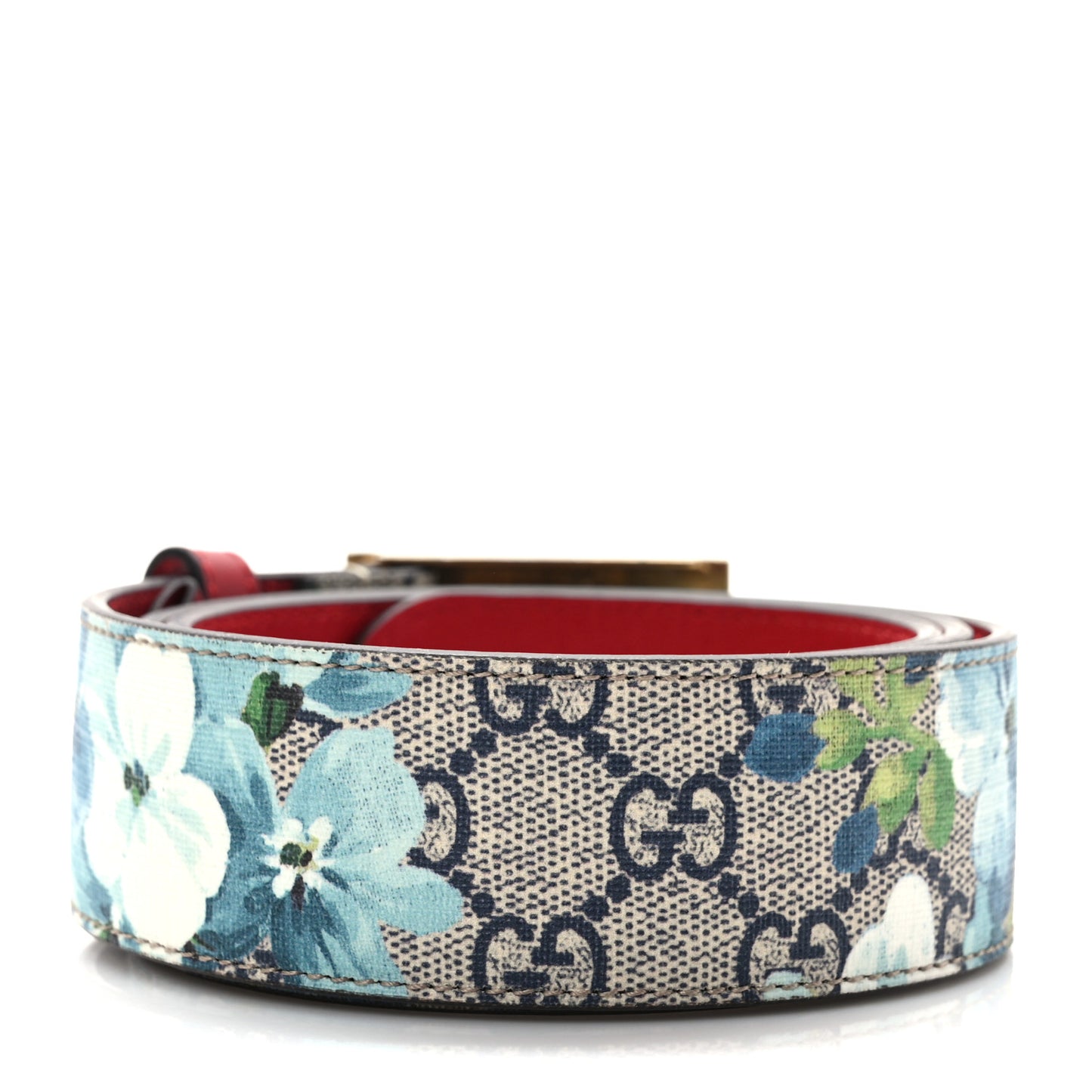 GG Plus Monogram Blooms Plaque Belt 90 36 Blue